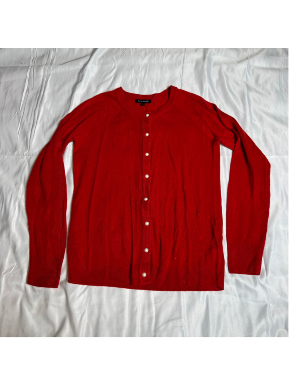 Women's TINT & SHADOW Red Cardigan Sweater, Size M, Pearl Buttons